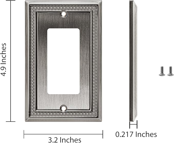 Henne Bery Sunken Pearls Heavy Duty Decorative Wall Plate Switch Plate Outlet Cover (Single Decorator, 3 Pack, Heirloom Silver)
