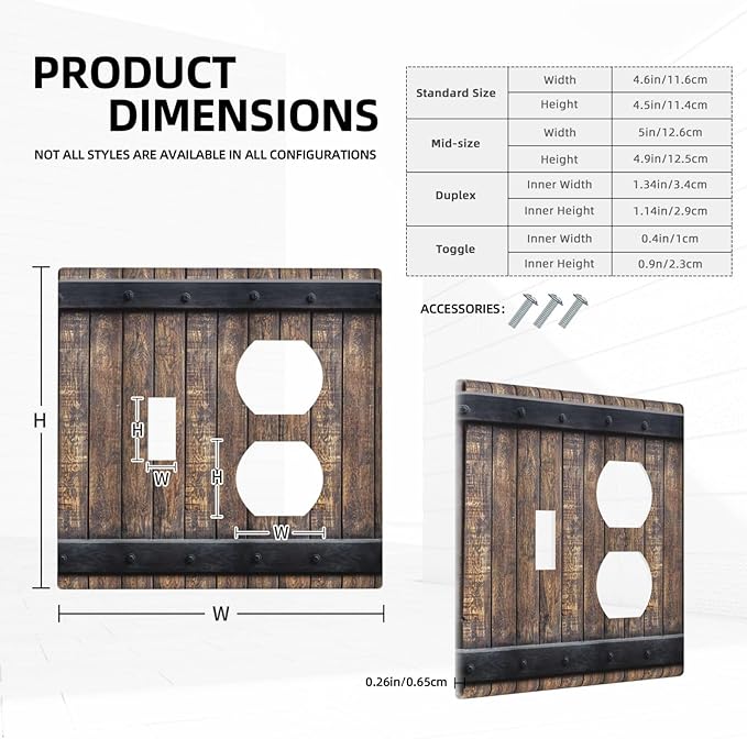 Light Switch Cover Plate Rustic Barn Door Vintage Country Wood Board 2 Gang Decorative Switch Plates 1 Toggle Duplex Combo Outlet Covers GFCI Wall Plates for Farmhouse Cabin Decor