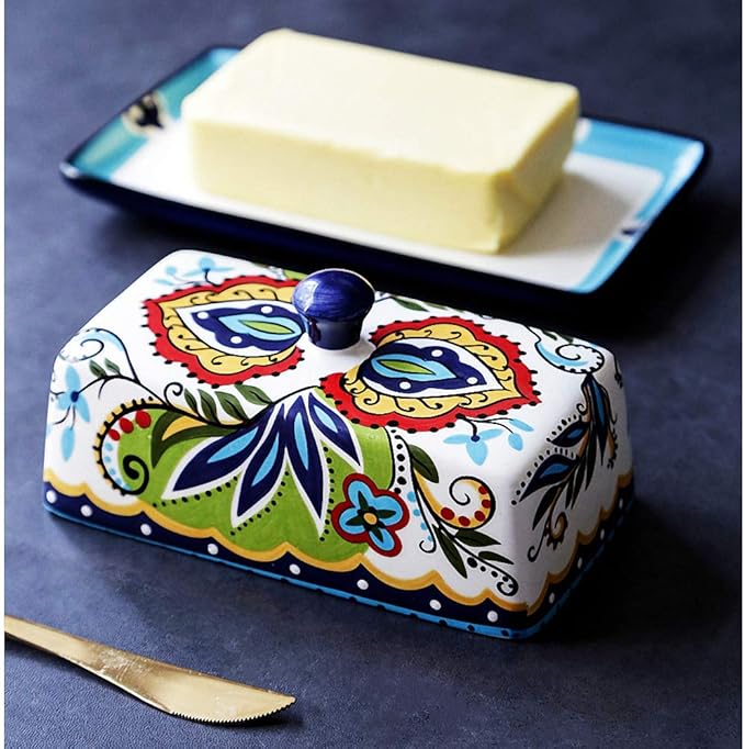 Butter Dishes with Covers, for Serving Tray Cheese, Dessert, Fruit and More Appetizer Plates (Hand Drawn)