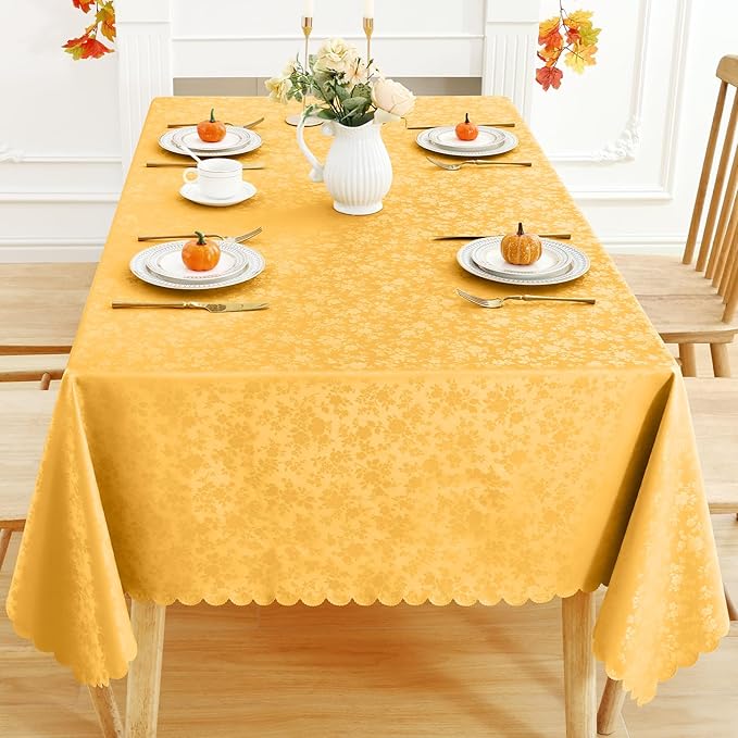 Smiry Rectangle Table Cloth, Waterproof Heavy Duty Vinyl Tablecloths, Wipeable Washable Table Cover for Kitchen and Dining Room (Mustard Yellow, 60" X 102")