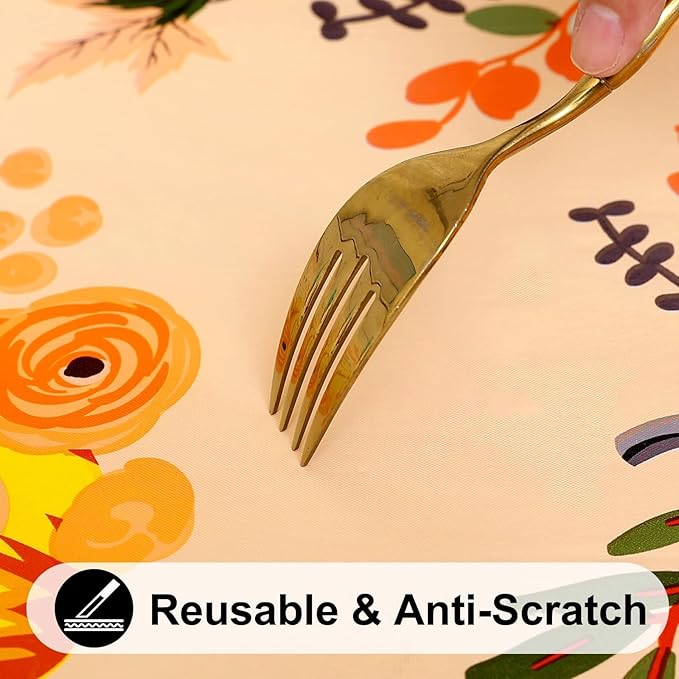 Smiry Plastic Thanksgiving Tablecloth, Pumpkin Wipeable Flannel Backed Vinyl Tablecloths for 6 Foot Tables, Waterproof Elastic Fitted Table Covers for Autumn Harvest, Parties (Orange, 30x72 Inches)