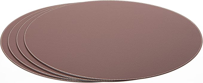 Nikalaz Oval Placemats Set (Pack of 4) Recycled Leather Table Mats 18 x 13 inches (45.7 x 33 centimetres), Kitchen Dining Table Decor by Nikalaz (Brown)