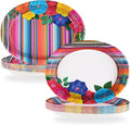 50Pcs Mexican Fiesta Party Plates 10" x 12" Large Disposable 400 GSM Heavy Duty Mexican Floral Stripes Oval Paper Plates Cinco De Mayo Decorations for Baby Shower Mexico Taco Party Supplies