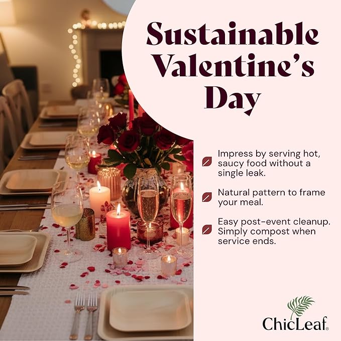Chic Leaf Palm Leaf Plates - 10" Round - 50 Pack of 100% Compostable & Disposable Bamboo Style Plates - Heavy Duty, Sturdy Paper Alternative for Wedding Desserts, Events & Romantic Gourmet Catering