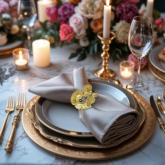 Decozen Set of 8 Gold Napkin Rings in Leaf Design, Festive, Table Decor Setting for Holiday, Wedding, Birthday, Kitchen, Home Decor, Housewarming Gift - Mothers Day Decorations