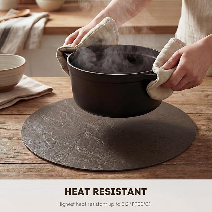 Artoid Mode Coffee Faux Leather Placemats Set of 6, 15 Inch Waterproof Wipeable Heat Resistant Vinyl Place Mats, Reversible Table Mats for Kitchen Dining Decor