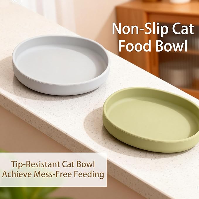 Silicone Cat Bowl Shallow Non-Slip Cat Dishes Relief Whisker Fatigue Small Pet Dog Bowls for Dry & Wet Food, Set of 2