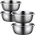 4 Pcs Stainless Steel Mixing Bowls Drain Basket, Set with Strainer, 24 cm/9.45 in and 30 cm/11.8 in Solid and Perforated Bowls, Rust-Resistant Kitchen Helper for Washing, Draining, and Filtering