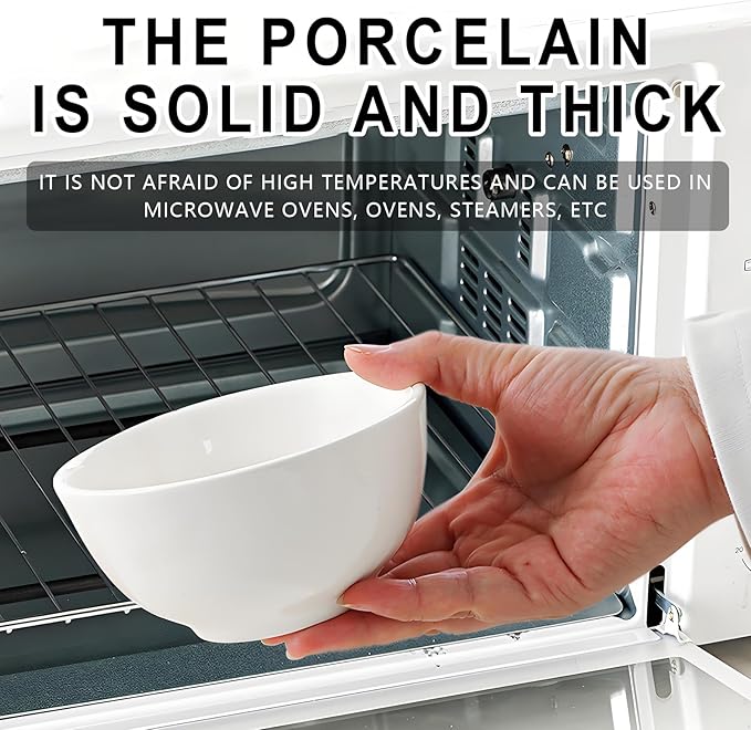 Soup Bowls, 22 oz White Ceramic Bowls, 6 Inch Cereal Bowl, Porcelain Bowl Set of 6 for Soup, Pasta, Salad, Fruit, Rice, Oatmeal, Dishwasher and Microwave Safe (Set of 6)
