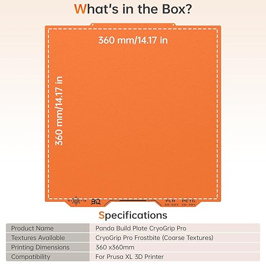 BIQU Cryogrip Pro Frostbite Matte Orange Cold Build Plate for Prusa XL 3D Printer 365x380.75MM Double-Sided Upgrade Room Temperature Print Removable Surface Platform
