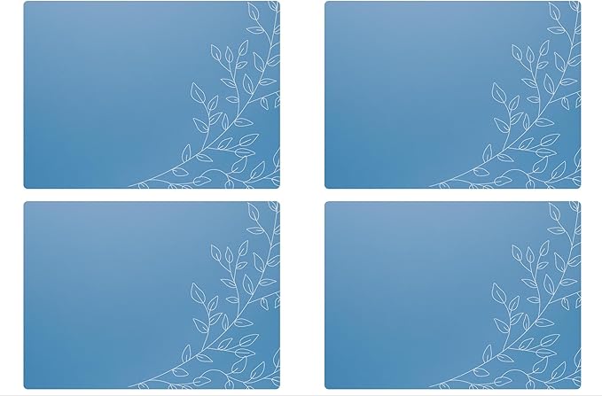 Royalty Art Dark Steel Blue Boho Placemats, 4 Pc. Set, Non-Slip Cork Backed, Wipeable Heat Resistant Surface for Kitchen and Dining Table Protection, Cute Floral Pattern for Farmhouse or Rustic Decor