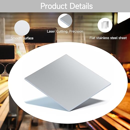 304 Stainless Steel Sheet - 2PCS 12" X 12" X 1/32" Thin Stainless Steel Plate 1/32 Inch Thickness with Protective Film Metal Sheets Shim Stock for Kitchen DIY Crafting (305 x 305 x 0.76 mm)