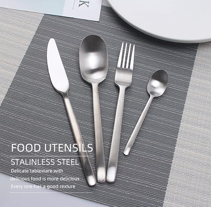 Matte Silverware Set for 14 Stainless Steel Flatware Set Light Luxury Vintage Style 56 Piece Cutlery Tableware Utensils Set Include Knives Forks and Spoons for Home Kitchen Restaurant Christmas