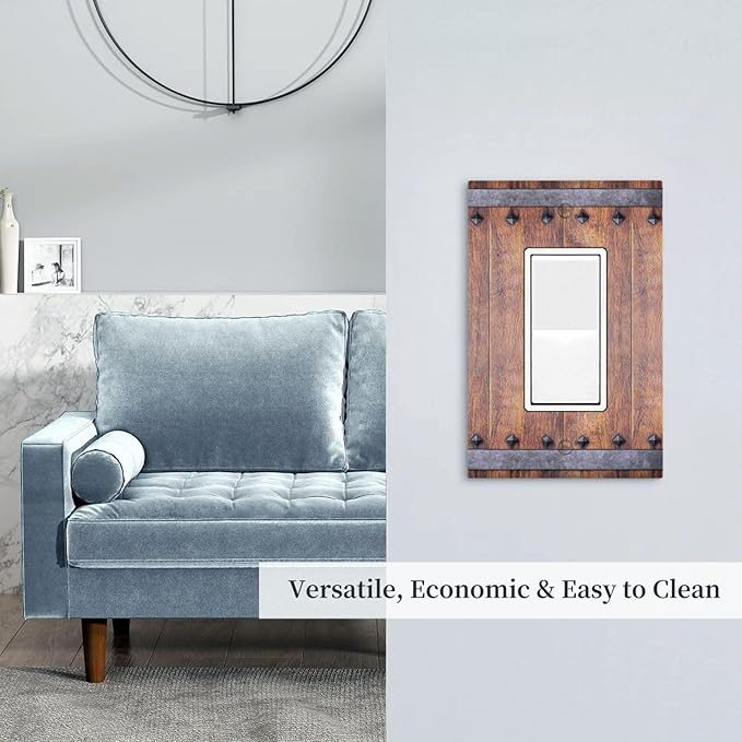 Outlet Covers Rustic Farmhouse Barn Door Vintage Wood 1 Gang Wall Plate Single Rocker Light Switch Cover Decorative GFCI Receptacle Electrical Switchplate for Bathroom Cabin Decor（2 Pack）