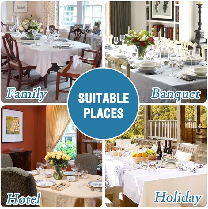 H.VERSAILTEX Linen Textured Table Cloths 54 x 80 Inch Premium Solid Tablecloth Spill-Proof Waterproof Table Cover for Dining Buffet Feature Extra Soft and Thick Fabric Wrinkle Free, Ivory