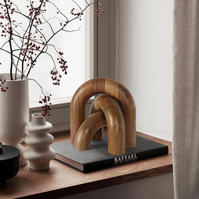 Oakrain 3 Pcs Wood Shelf Decor Aesthetic, Modern Aesthetic Home Decor Accent, Decorative Object for Coffee Table, Book Shelf, Minimalist Table Decor for Console, Living Room, Entryway, Brown