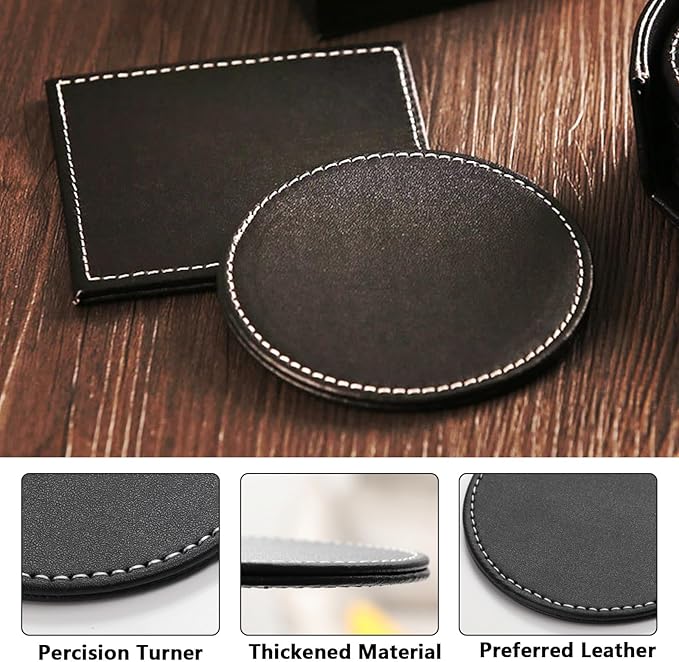 Custom Personalized Leather Coasters - Set of 6 | DIY Name, Photo, or Logo Coasters for Coffee Table, Bar, Beer, Wine | Ideal Housewarming Gift, Brown