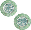i-lan 2Pack 13" Mother of Pearl Decorative Charger Plates Display,Sea Shell Inlay Wood Charger Plates for Dining, Party,Diner Table Modern Decorative Placemats for Home Decor,Blue-green Leaf