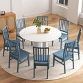 Blue Wooden Dining Chairs Set of 8, Farmhouse Dining Room & Kitchen Chair with High Back, Spindle Windsor Armless Side Chair for Living Room Dining Room Kitchen Restaurant Balcony