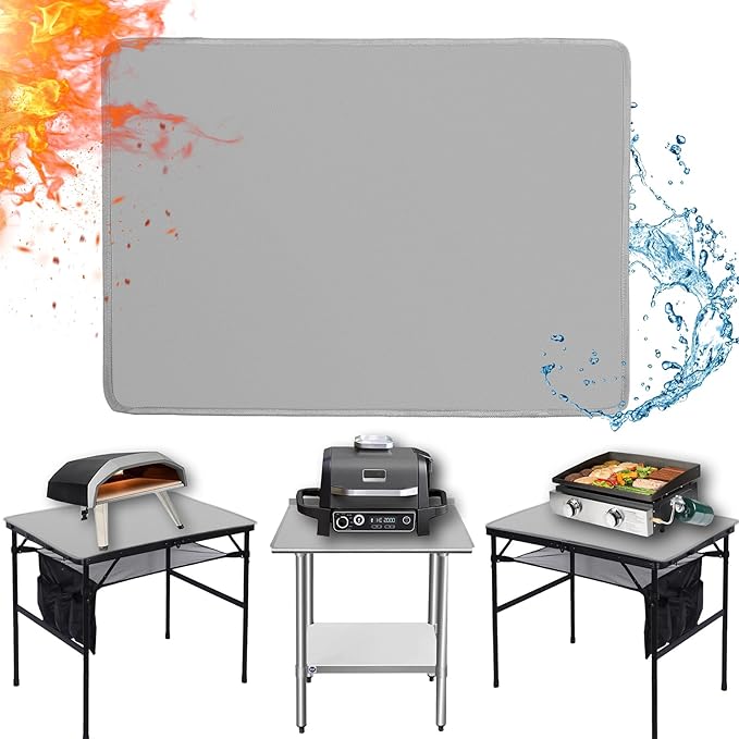 24x36in Heat Resistant Grill Mats for Outdoor Grill to Protect Your Prep Table and Outdoor Grill Table - Fire Proof & Water Proof & Oil Proof BBQ Mat - Grey(1mm)
