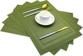 PIGCHCY Heat Insulation Non Slip Plastic Placemats,Washable Easy to Clean Woven Vinyl Kitchen Stain Resistant Placemats for Dining Table Set of 4 (Olive Green)