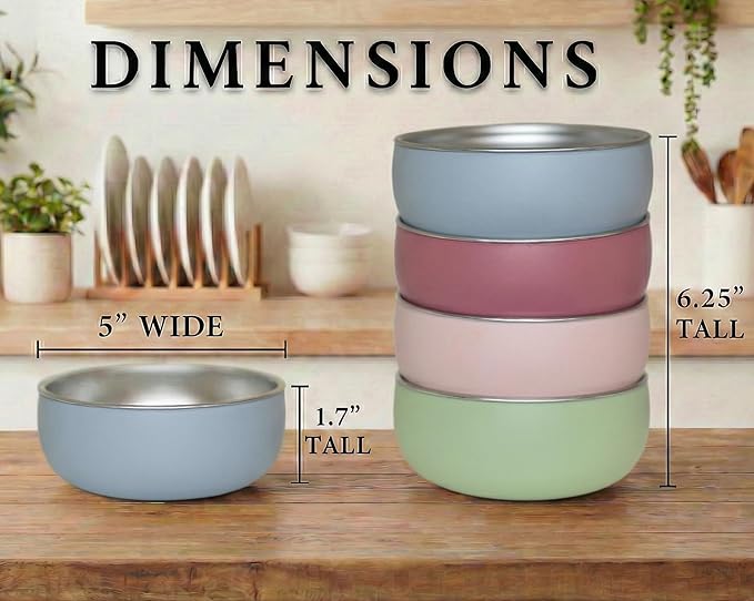 Monkey Proof™ Non-Toxic Stainless Steel Child Bowl 5” with Non-Slip Silicone Shell, Multi-color, (Set of 4 bowls) Unbreakable, Mess Free Feeding for Babies, Toddlers, Kids, BPA free