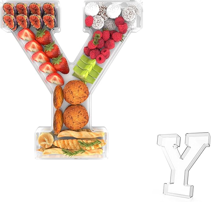 11" Acrylic Letter Charcuterie Tray, Charcuterie Letters Fillable Box for Food, Reusable Serving Cake Candy Dish Display Tray for Birthday Anniversary Party Decoration (Letter Y)