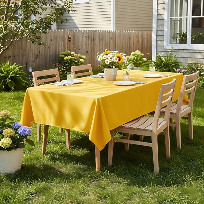 sancua Rectangle Tablecloth - 70 x 90 Inch - Stain and Wrinkle Resistant Washable Polyester Table Cloth, Decorative Fabric Table Cover for Dining Tables, Buffet Parties and Camping, Yellow
