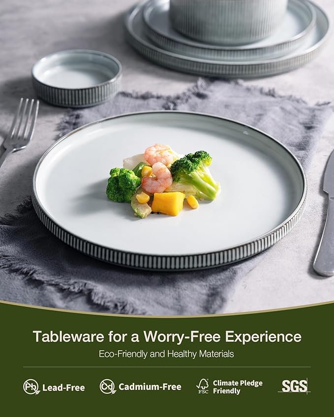 Famiware Star Plates and Bowls Sets, Modern Stoneware Dinnerware Sets for 8, 24-Piece Kitchen Dish Set - Microwave and Dishwasher Safe, Chip and Scratch Resistant, Smoky Blue