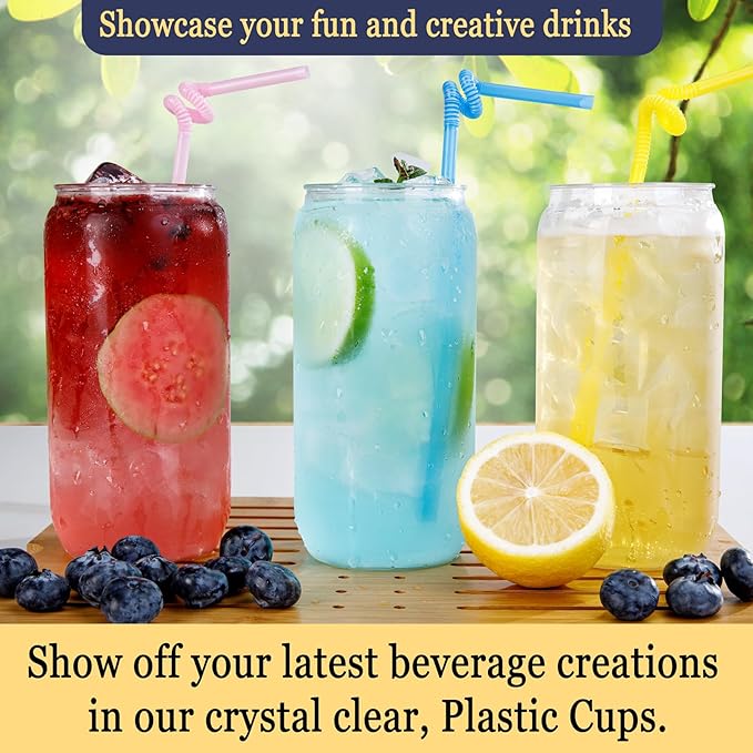 Nervure 20 Pack Can Shaped Cups - 16oz Classic Drinking Cups for Beer, Iced Coffee, Smoothie, Boba Tea, Cocktail - Cute Tumbler Cool Plastic Cup