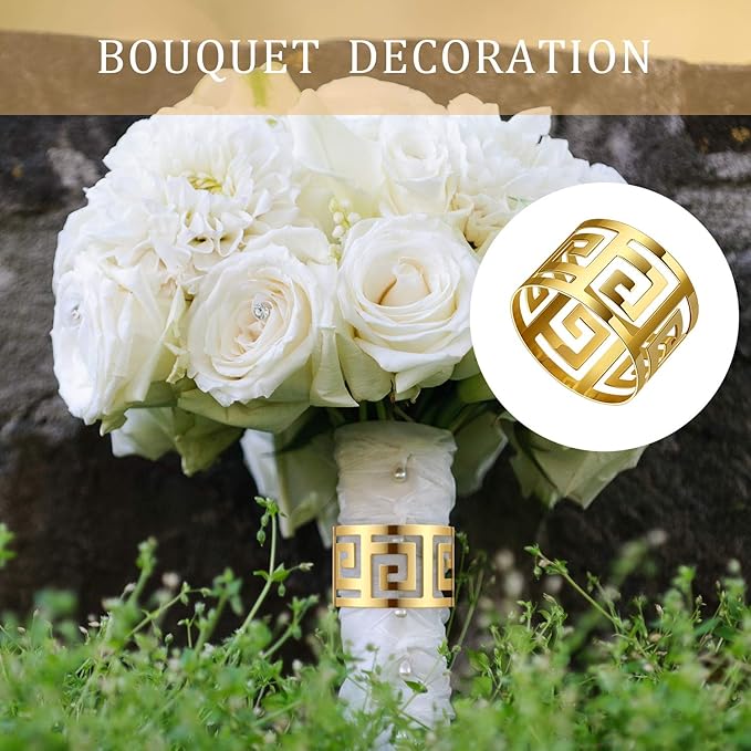 16 Pcs Gold Napkin Rings Hollow Out Napkin Rings Holder Set Metal Serviette Buckle Bulk for Dinner Table Decoration Christmas Holiday Wedding Party Birthday Banquet Gathering