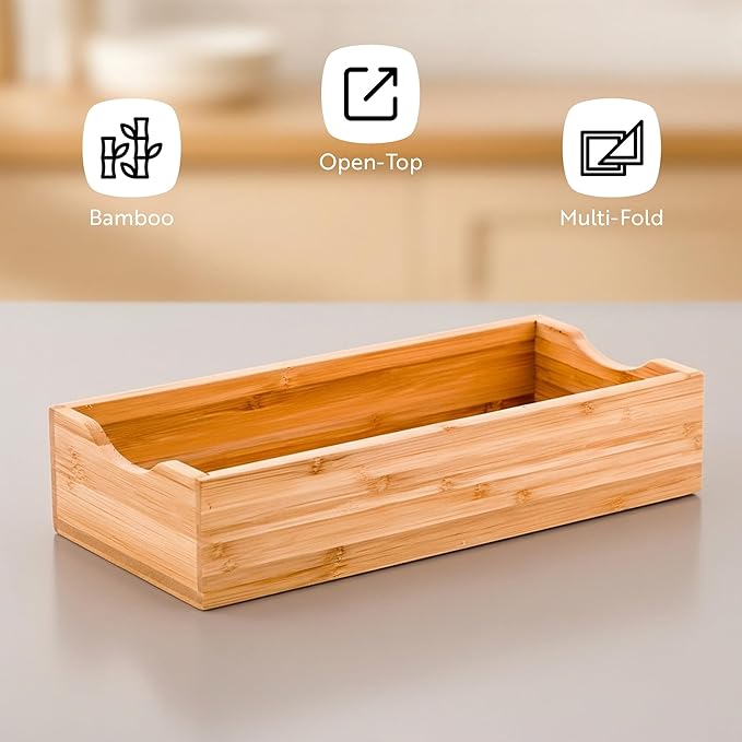9.5 x 4.25 x 2 Inch Flat Napkin Holder, 1 Rectangle Wooden Napkin Holder - For Kitchen Tables or Countertops, Sturdy, Natural Bamboo Kitchen Napkin Holder, Dining Room Decor - Restaurantware