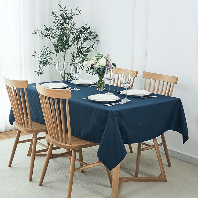 maxmill Weaved Texture Tablecloth Water Resistance Antiwrinkle Spillproof Soft Washable Table Cloth for Dining Room, Buffet Banquet Parties Holiday Dinner, Rectangular 60 x 108 Inch, Navy Blue