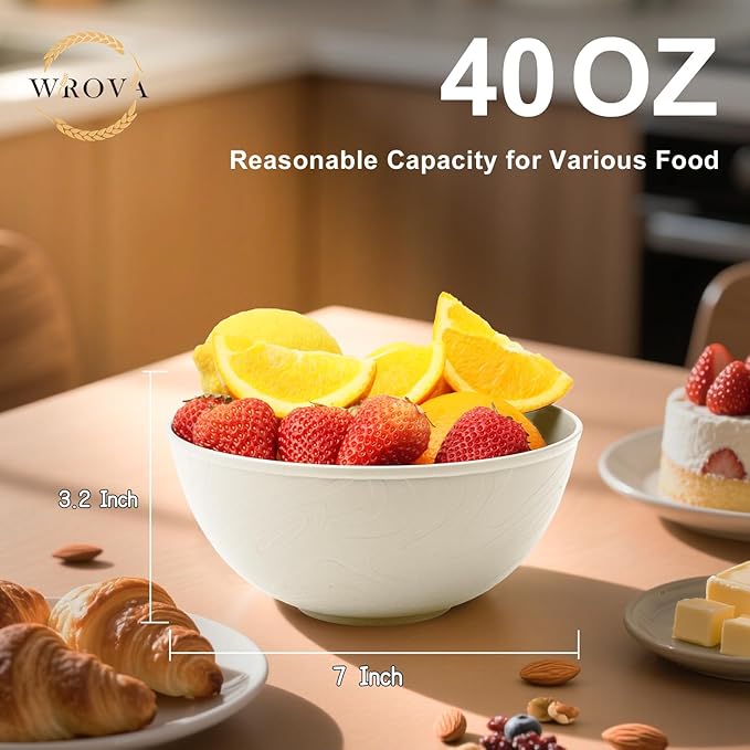 Wrova Wheat Straw Bowls for Kitchen set of 6,Anti-Scald Thick Soup Bowls 40oz,Microwave and Dishwasher Safe Bowl Sets, Unbreakable Cereal Bowl Sets. Vibrant Series