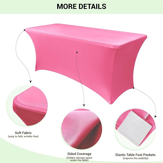 Obstal 6 Pack Stretch Spandex Table Covers for 8 Foot Tables - 8 FT Universal Rectangular Fitted Tablecloth Protector for Wedding, Banquet, Party (Dark Pink, 96 Length x 30 Width x 30 Height Inches)