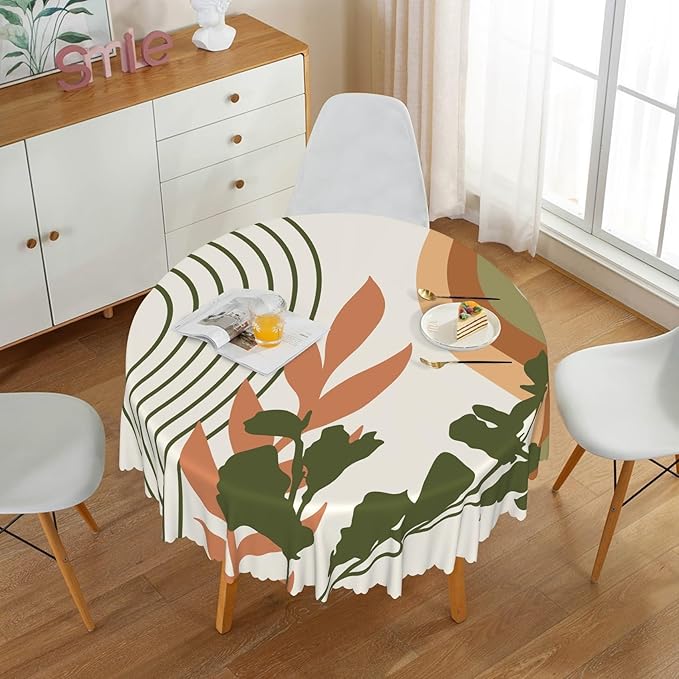 Laeacco 36 Inch Boho Mid Century Round Tablecloth Abstract Rainbow Sun Modern Geometric Art Print Table Cloth Washable Waterproof Wrinkle Free Table Cover for Kitchen Dining Picnic Party Decoration