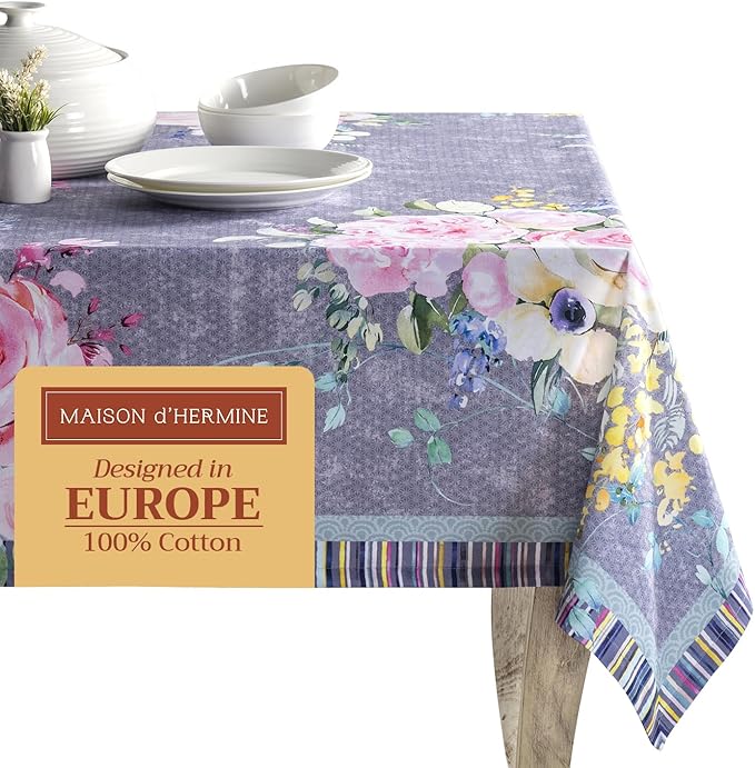Maison d' Hermine Table Cloth Rectangle Table 100% Cotton 54 x 72 Inches Tablecloth Reusable Decorative for Dining Room Farmhouse Valentines Day Decorations Spring Summer - Sweet Rose Lavender - Lush