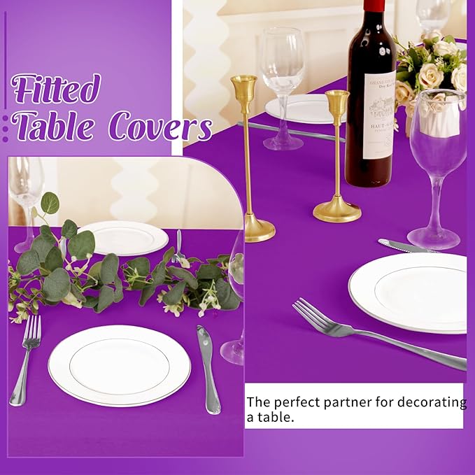 HAISIWLKJ 3 Pack Table Cloth 6ft Purple Tablecloths for Rectangle Folding Table Spandex Fitted Stretch Table Cover Wrinkle Resistant Washable Table Protector for Party, Wedding, Banquet, Festival.