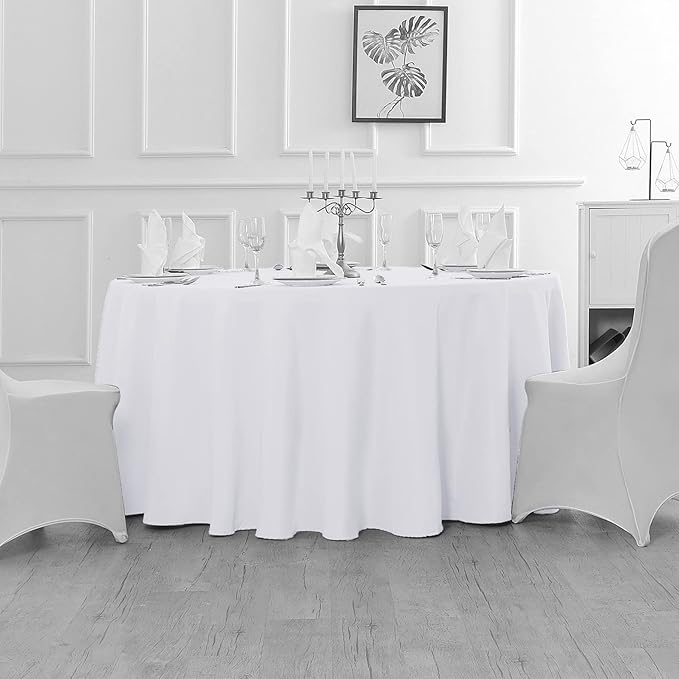 Fokitut 6 Pack Round Tablecloth, 90 Inch, Stain Resistant and Wrinkle Polyester Table Cloth, Fabric Table Cover for Kitchen Dining, Wedding, Party, Holiday Dinner-White