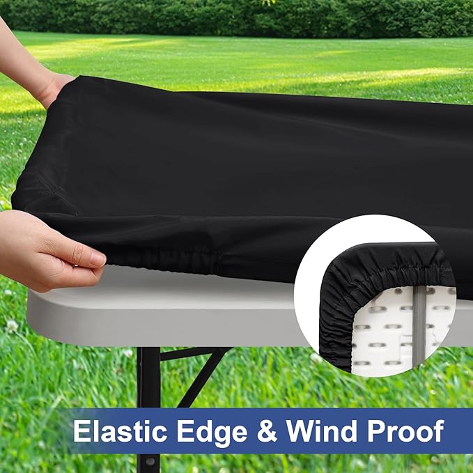 homing 2 Pack Rectangle Table Cloth, Elastic Fitted Fabric Tablecloth Fits for 4 Foot Folding Tables, Washable Table Cover for Picnic, Camping, Indoor & Outdoor (Black, 30" x 48")