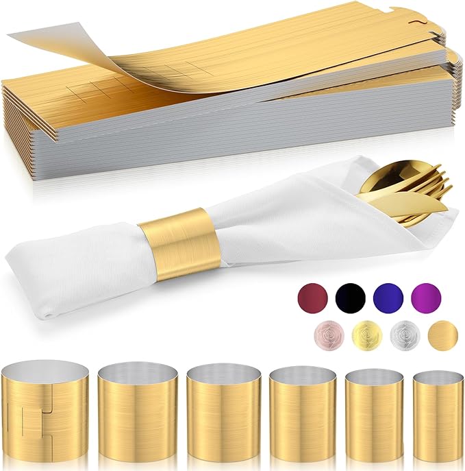 Christmas Napkin Rings Set of 200, 2 Colors in 1, Reusable Adjustable Napkin Bands for Holiday Parties, Wedding, Thanksgiving Table Decor, Waterproof Tear-Proof (Brushed Gold) Great Gift Idea