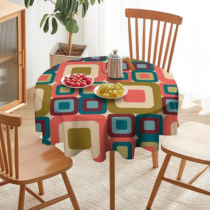 Abstract Geometric Round Tablecloth, Mid Century Modern Middle Century Abstract Patterns Print Tablecloth for Home Party Dining Room Kitchen Decor 36Inch(90cm)