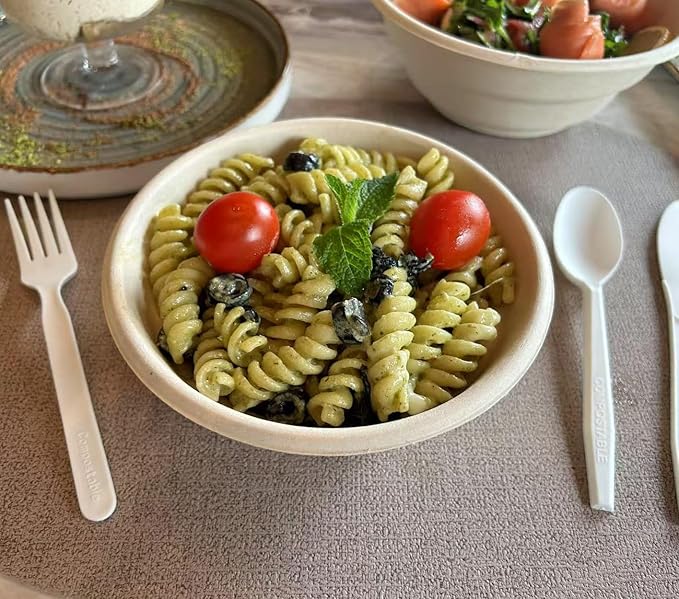 GreenWorks 100 Count 24 OZ Compostable Bowls, Natural Unbleached Biodegradable Bagasse and Bamboo fiber Paper Bowls