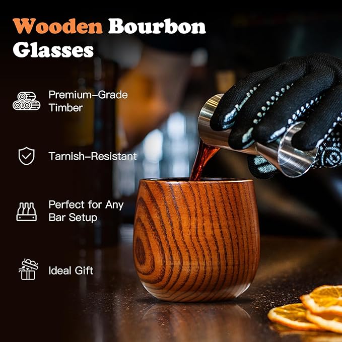 Charred Wooden Whiskey Glass - Handcrafted Solid Wood Glass for Men | Unique Bourbon Gifts, Unique Unbreakable Old Fashioned Whiskey Glass for Dad, Husband or Bourbon Lovers