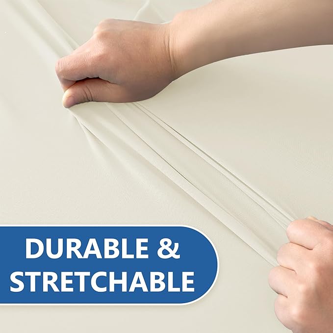 Spandex Table Cloths for 6 Foot Rectangle Tables-8 Pack Fitted Stretch Cream Table Covers-Elastic Folding Tablecloths for Party, Vendor Booth Display, Banquet Buffet Event, Craft Trade Show