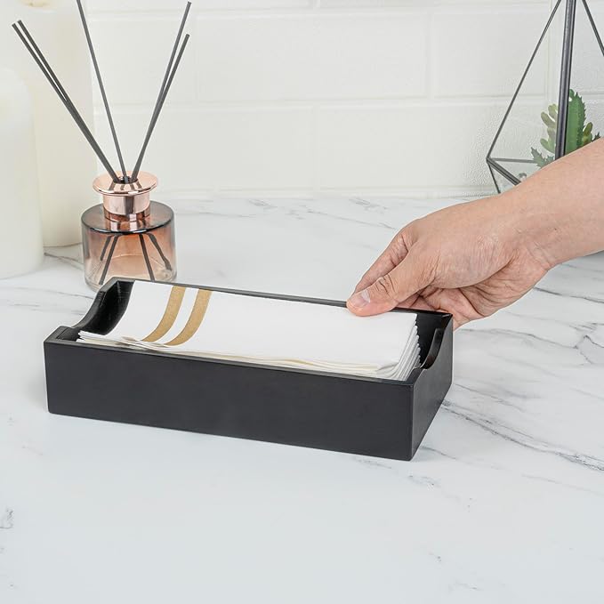 Restaurantware 9.5 x 4.25 x 2 Inch Flat Napkin Holder 1 Rectangle Wooden Napkin Holder - For Kitchen Tables or Countertops Sturdy Black Bamboo Kitchen Napkin Holder Dining Room Decor