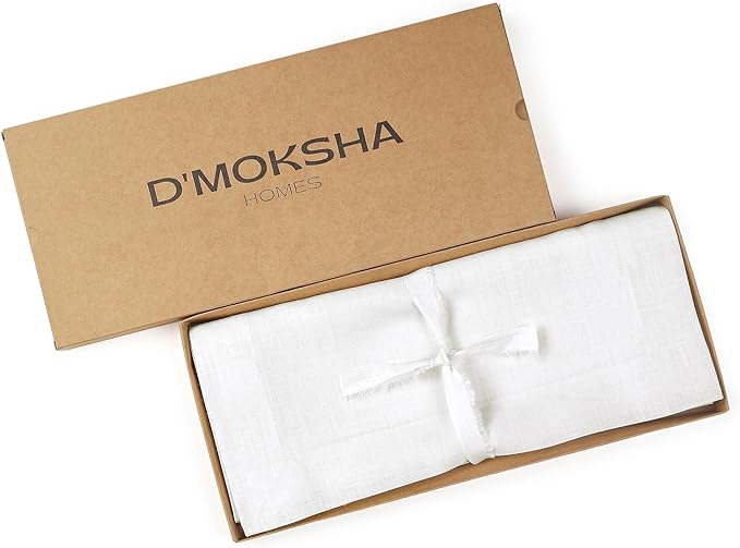 D'Moksha Homes Linen White Table Runner 84 Inches Long - 100% Pure Linen 14 x 84 Inch Table Runner for Dining, Valentines, Spring, Easter - Machine Washable