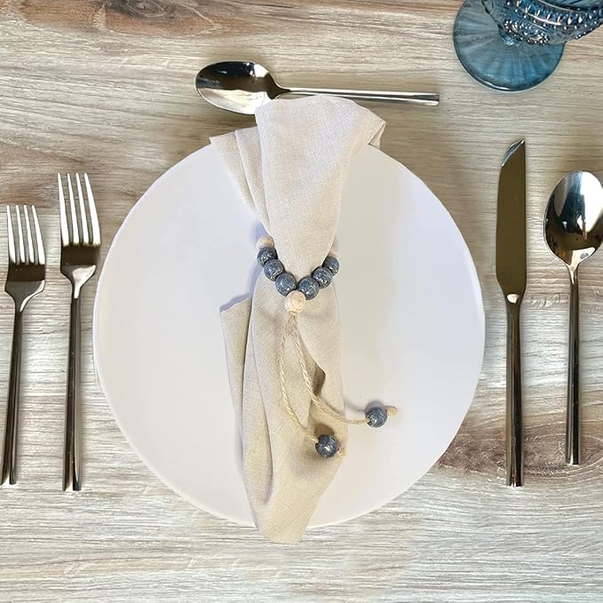 Napkin Rings Set of 6 - Wood Bead Napkin Rings - Rustic Wooden Napkin Holder Ring for Table - Handmade Napkin Ring with Wooden Beads - Napkin Ring with Wood Beads