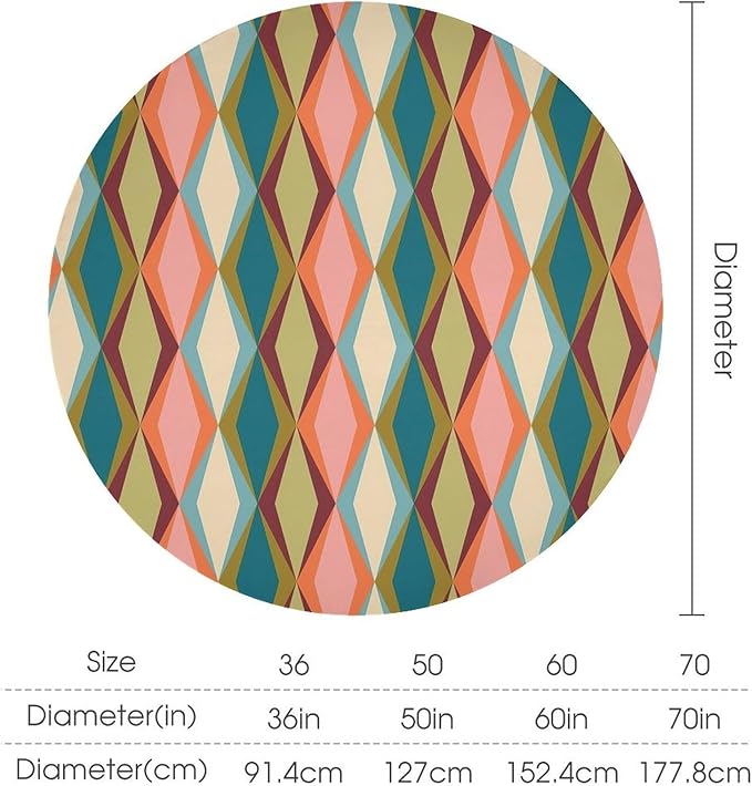 Abstract Geometric Boho Round Tablecloth, Retro Modern Mid Century Tablecloth for Home Party Dining Room Kitchen Decor 60Inch(152cm)
