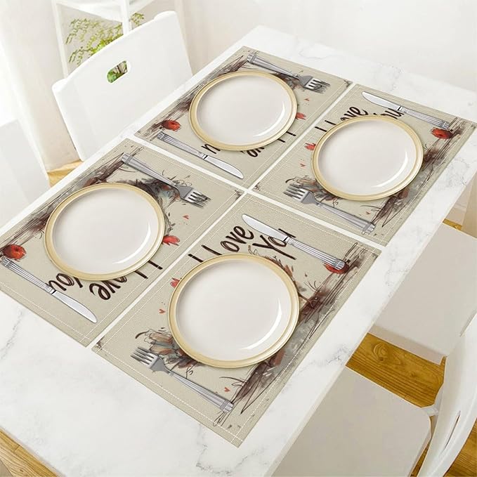 Rural Rooster Placemat Set, Vintage Farmhouse Funny Colorful Hand Drawn Watercolor Line Sketch Chicken Pattern Home Decor Linen Table Mats for Dining Room Kitchen Party (17x12in) x6P
